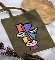 BK Gift Modern Art Tasarımlı Haki Kumaş Bez Çanta, Baskılı Omuz Çantası, Alışveriş Çantası, Arkadaşa Hediye-6