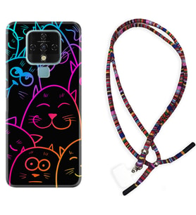 Tecno Camon 16 18P Pova Kılıf Boyun Asklı Rasta Silikon Neon Cats 1790