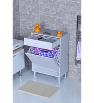 Eliusta Asil 55 cm Kirli Çamaşır Sepetli Banyo Dolabı 1 Çekmeceli Mutfak Çok Amaçlı Dolap 55x88x32,5 cm (Beyaz)