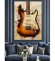 Renkli Gitar Soyut Tasarım Dekoratif Kanvas - Mdf Ahşap Tablo