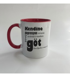 Kendine Depresyon Teşhisi Koymadan Önce Baskılı Kırmızı Mega Kupa