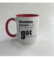 Kendine Depresyon Teşhisi Koymadan Önce Baskılı Kırmızı Mega Kupa