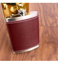 Perlotus 8 Oz 235 cc Hunili Kızıl Kahverengi Hakiki Deri Kılıflı Çelik Viski İçk