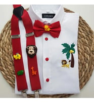 cool partyshop kırmızı saferi konseptli erkek çocuk askı papyon gömlek