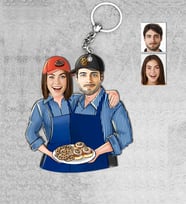Kişiye Özel Pastacı Sevgili Ahşap Anahtarlık-2