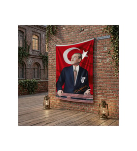 İstikbal GöklerdedirAtatürk ve Türk Bayrağı poster Bayrak Raşel Kumaş 100x150 cm ATA36