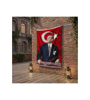 İstikbal GöklerdedirAtatürk ve Türk Bayrağı poster Bayrak Raşel Kumaş 100x150 cm ATA36