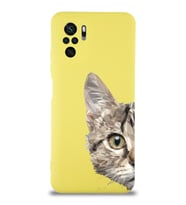 Xiaomi Redmi Note 10 Uyumlu Lansman Kılıf Catface Tasarımlı İçi Kadife Kapak-Sarı (Şeffaf)