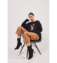 Nare Giyim Geyik Nakışlı Siyah Kadın Sweatshirt (Siyah)