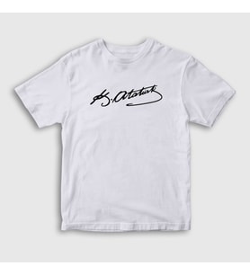 Presmono Unisex Çocuk Beyaz Kemal Atatürk İmzalı T-Shirt 421523tt (Beyaz)