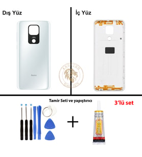 Xiaomi Redmi Note 9 Kutup Beyazı Arka Pil Kapağı Batarya Kapağı + Yapıştırıcı ve Vida Seti