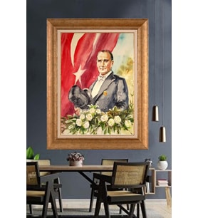 Altın Varaklı Çerçeveli Paspartulu Atatürk Tablo DC1327 (Gold)