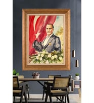 Altın Varaklı Çerçeveli Paspartulu Atatürk Tablo DC1327 (Gold)