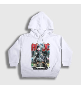 Presmono Unisex Çocuk Beyaz Black Ice Train AC/DC Kapüşonlu Sweatshirt 6002tt