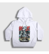 Presmono Unisex Çocuk Beyaz Black Ice Train AC/DC Kapüşonlu Sweatshirt 6002tt