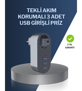 Çocuk Korumalı Termal Priz – 3'lü USB Şarj ve Akım Koruması