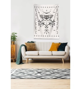 Bej Kelebek Leke Tutmaz Kadife Kumaş Duvar Örtüsü Duvar Halısı Tapestry (Beyaz-Siyah)