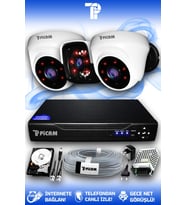 PICAM 3 Kameralı Panda 2 İç Kamera Set 1 TB HDD Full HD Gece Görüşlü Güvenlik Kamerası Sistemi