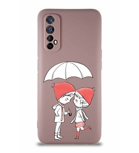 Realme 7 Soft Premier Kapak Aşk Tasarımlı Silikon Kılıf - Pudra (Şeffaf)