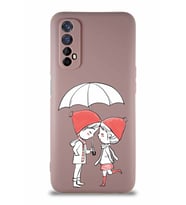 Realme 7 Soft Premier Kapak Aşk Tasarımlı Silikon Kılıf - Pudra (Şeffaf)
