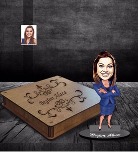 Kişiye Özel Öğretmen Karikatürlü Ahşap Biblo Kutulu Bayan-20
