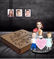 Kişiye Özel Anneler Günü Anne Erkek Kız Kardeş Karikatürlü Ahşap Kutulu Biblo Model-2