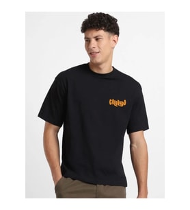 Erkek Baskılı Oversize T-shirt - Siyah