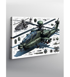 Kanvas Tablo Askeri Helikopter Çizimi