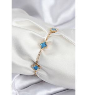 316L Çelik Gold Renk Buz Mavisi Baby Boy Yonca Kadın Bileklik 5886 - SSSSSS3798-7151