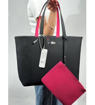 Kadın Omuz Çantası Cüzdanlı Fermuarız Büyük Size 30/48 Cm (Siyah-Pembe)