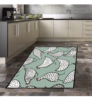 Tavuk Desenli Kitchen Dijital Baskılı Kaymaz Taban Yıkanabilir Leke Tutmaz Mutfak Halısı (Yeşil)