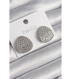 Pirinç Gümüş Renk Zirkon Taşlı Plaka Model Kadın Küpe - TJ-BKP9980