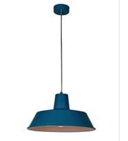 Dylight Retro Mavi İçi Beyaz Tekli Dekoratif Kafe Murfak Aydınlatma Sarkıt Avize Çap:35 cm (Siyah)