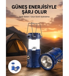 Kamp Feneri Şarj Edilebilir Güneş Enerjili Işıldak USB Şarjlı