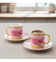 Tulip Pembe Renk Çiçek Figürlü 6 Kişilik Porselen Kahve Fincan Takımı – 90 ml.