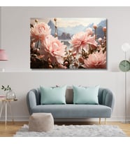 Tekli Yatay Kanvas Duvar Tablosu Pastel Soft Pembe Hint Lotusu