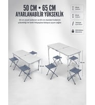 4 Sandalyeli Katlanabilir Kamp Masası Portatif Bahçe Kamp ve Piknik Masa Seti