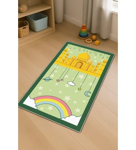 Açık Yeşil Cami Temalı Unisex Çocuk Seccadesi CS31