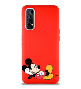Realme 7 Soft Premier Kapak Mickey Mouse-F Tasarımlı Silikon Kılıf - Kırmızı (Şeffaf)