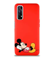 Realme 7 Soft Premier Kapak Mickey Mouse-F Tasarımlı Silikon Kılıf - Kırmızı (Şeffaf)