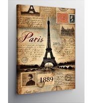 Kanvas Tablo Paris Temalı Vintage Kartpostal