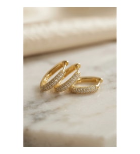 Mey İthalat® 3 lü Set Gold Renk Zirkon Taşlı Kare Halka Küpe