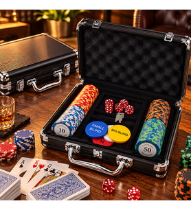 Deri Çantalı 100 Chip 2 Adet İskambil Kağıtlı Zar ve Oyun Jetonlarına Sahip Profesyonel Poker Seti