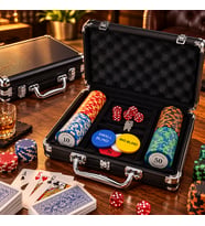Deri Çantalı 100 Chip 2 Adet İskambil Kağıtlı Zar ve Oyun Jetonlarına Sahip Profesyonel Poker Seti