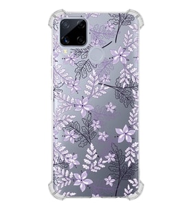 PrintiFy Realme C15 Uyumlu Kamera Korumalı Floral Lila Tasarımlı Şeffaf Silikon Kılıf