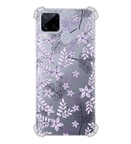 PrintiFy Realme C15 Uyumlu Kamera Korumalı Floral Lila Tasarımlı Şeffaf Silikon Kılıf