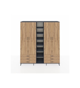 Hyperion Gardrop 13 Raflı 6 Çekmeceli 2 Askılı 220x44x243 Antrasit-Çam/Çam