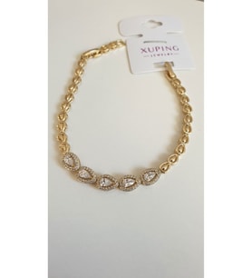ÇELİK BİLEKLİK XUPİNG BAGET TAŞLI 14 AYAR GOLD RENGİNDE SAVOROSKİ TAŞLI 17+2 CM FMACCESORİES