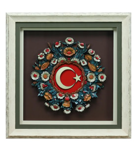 e38 EL İŞÇİLİĞİ AY YILDIZ KAĞIT RÖLYEF TABLO 72x72 CM - 6351