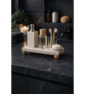 Doğal Mermer Banyo Organizer Tepsisi 12,5×25 cm – Ayaklı Mermer Tepsi  Lavabo Üstü Düzenleyici